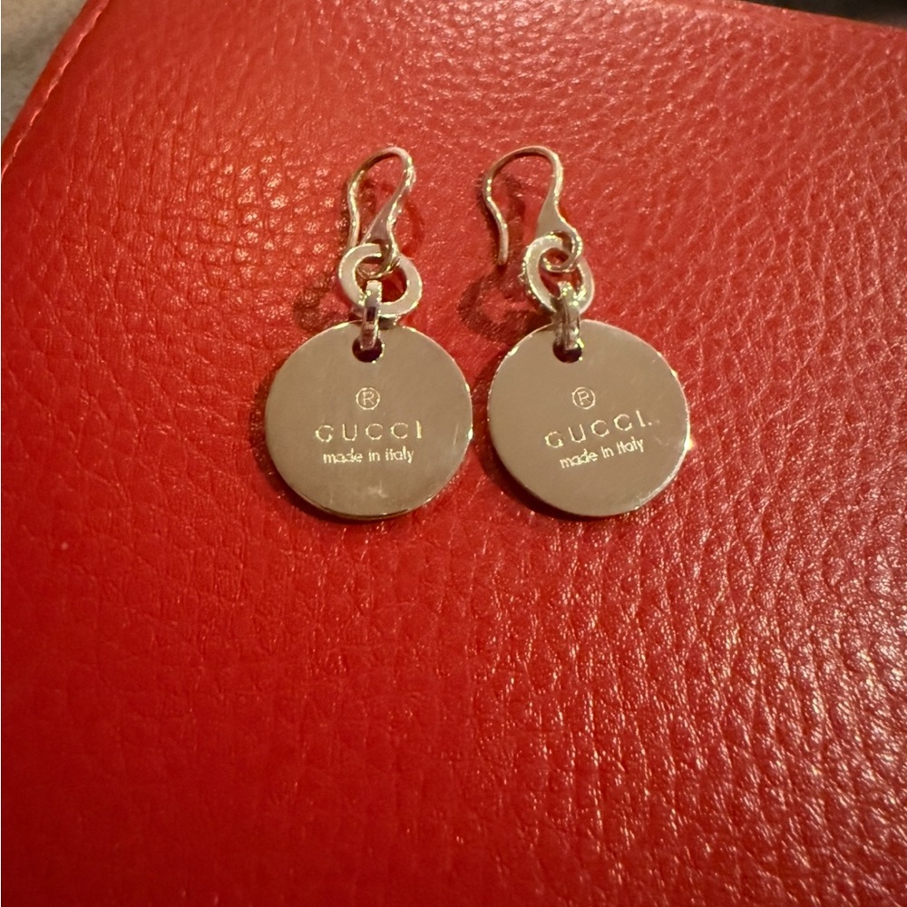 Gucci Silver Minimalist Earrings with Disc Design